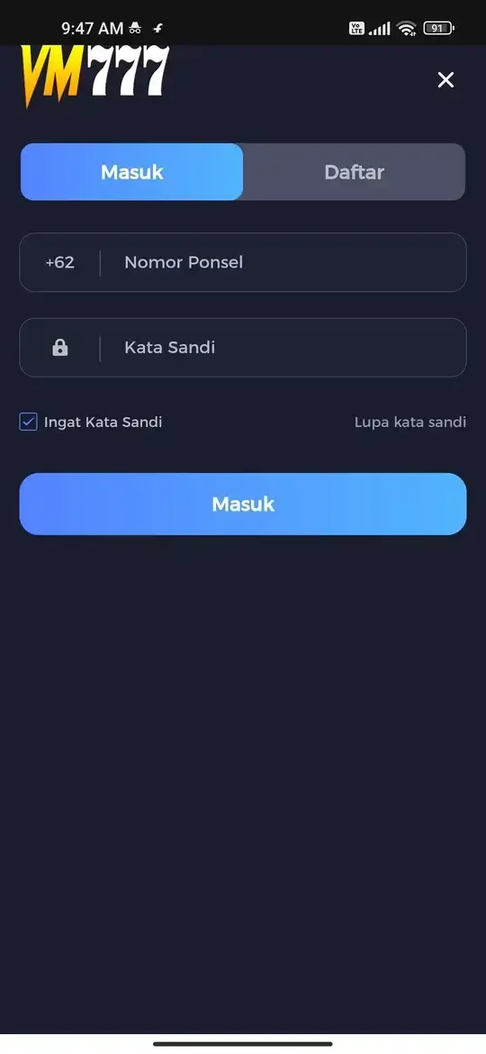 VM777 halaman login